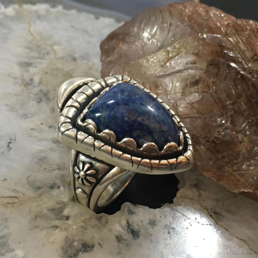 Carolyn Pollack Southwestern Style Sterling Shield Denim Lapis Ring For Women - Picture 3 of 10